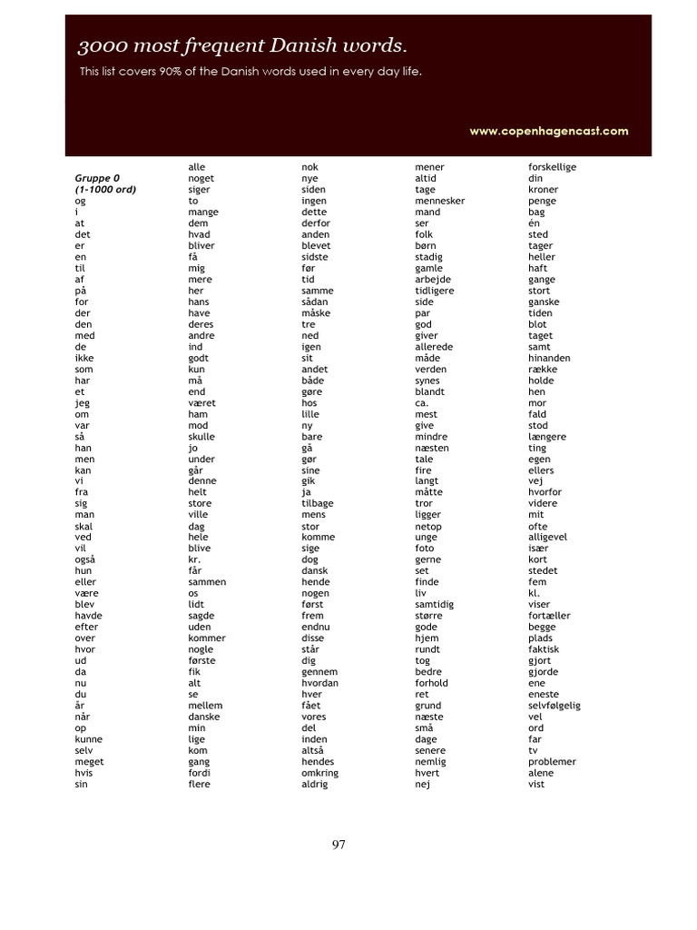 3000 Most Frequent Danish Words | PDF