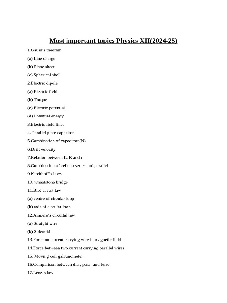 Most Important Topics PhysicsXII | PDF | Electron | Atomic Nucleus