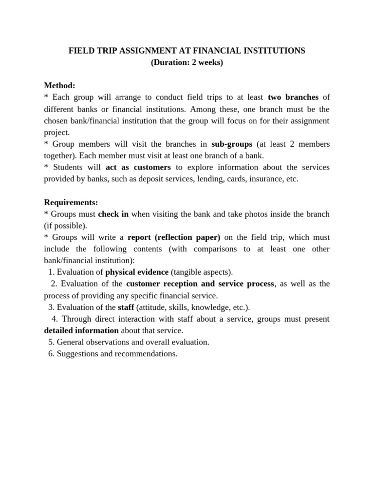 Field Trip Assignment at Financial Institutions - 1 | PDF