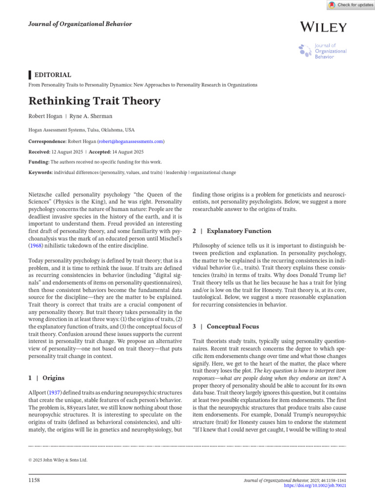 Rethinking Personality Dynamics in Organizations | PDF | Psychology ...