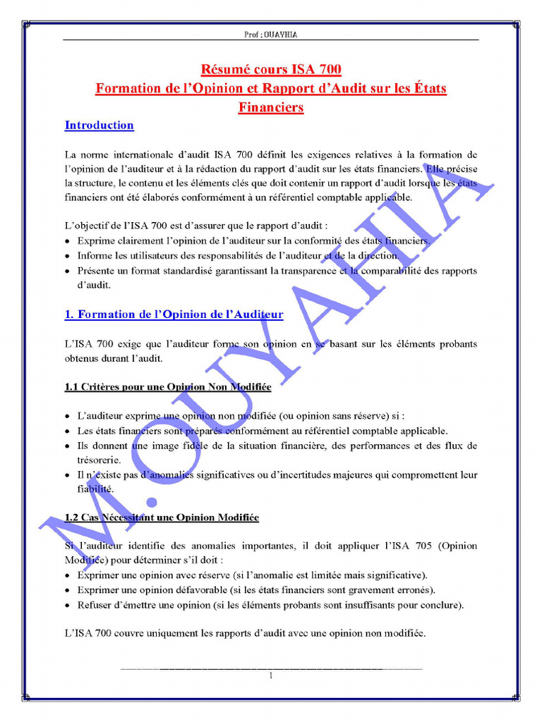 Résumé Cours ISA 700 STUD | PDF