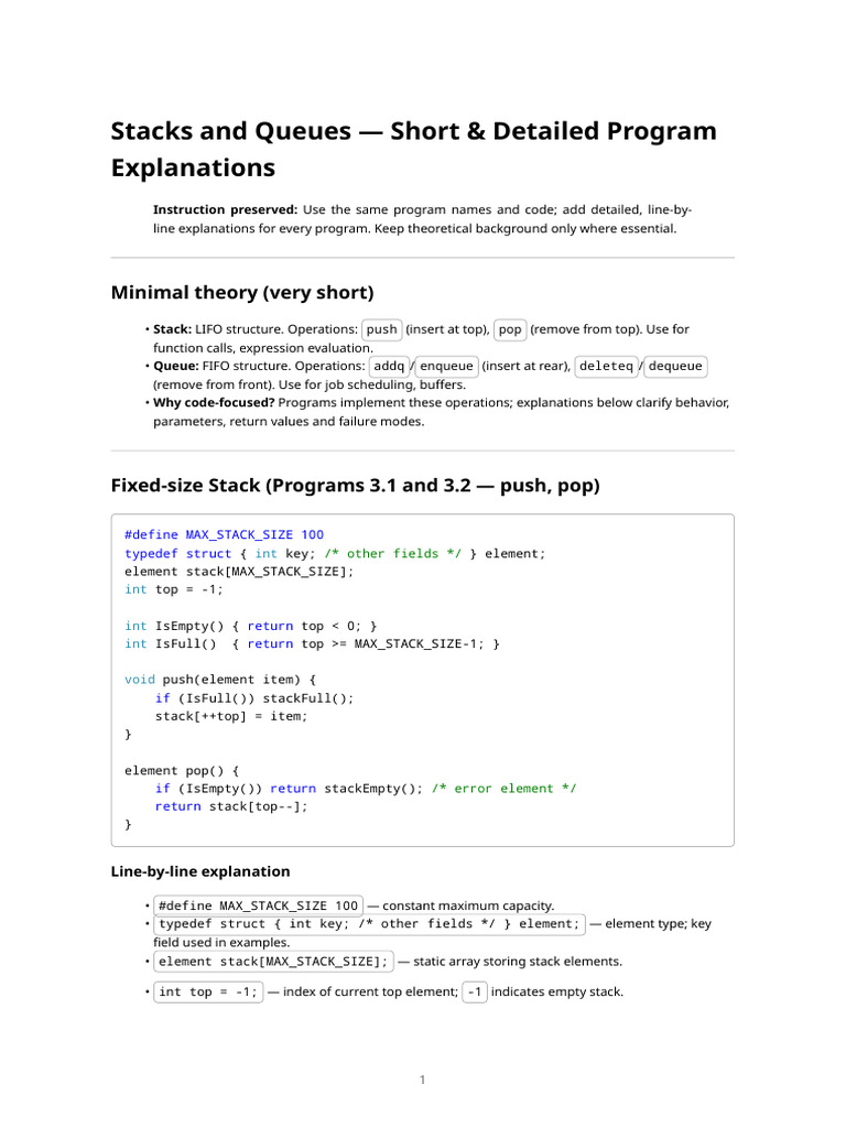 Stacks and Queues - Short Crisp Notes (Programs Kept) | PDF | Queue ...