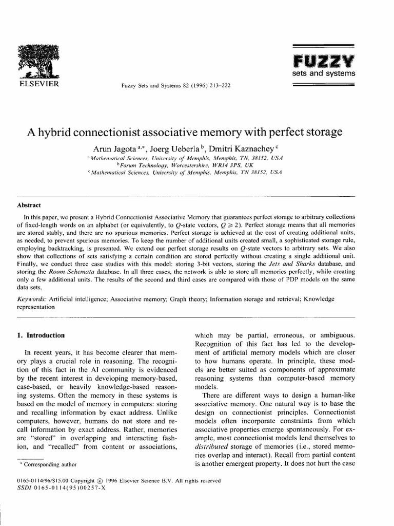 A Hybrid Connectionist Associative Memory With Perfect Storage | PDF