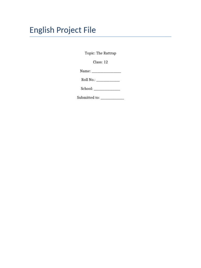 The Rattrap English Project File Class12 Pdf