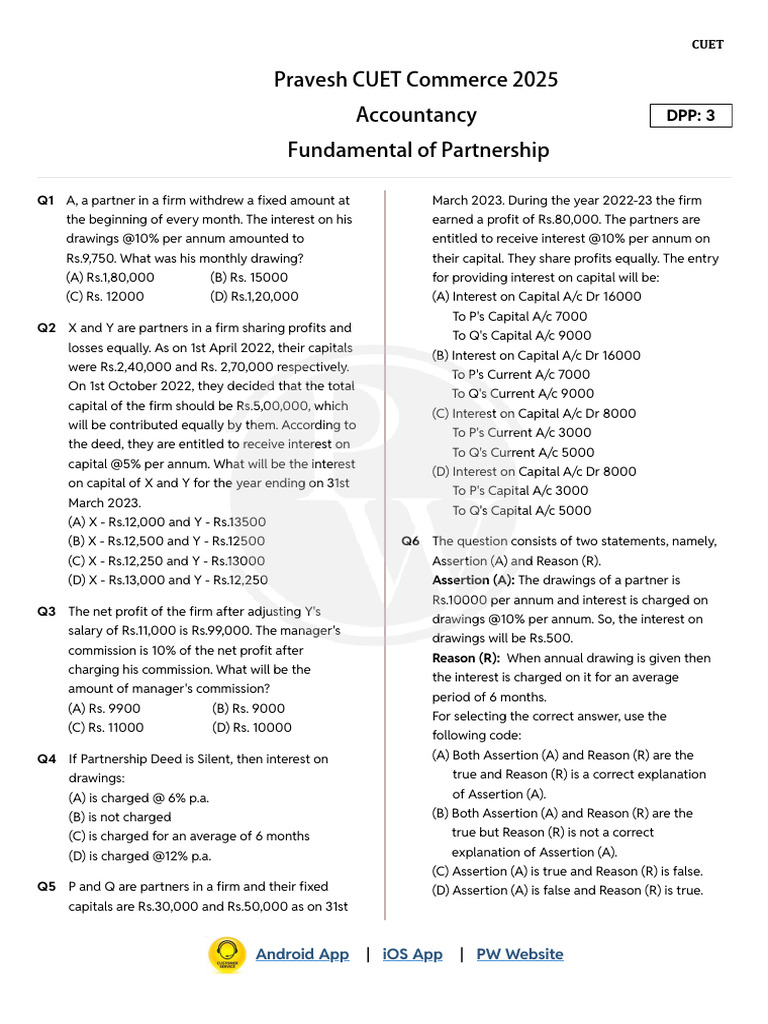 Pravesh CUET Commerce 2025 Accountancy Fundamental of Partnership | PDF ...