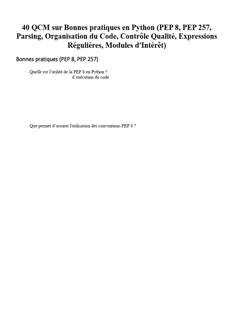 40 QCM sur les bonnes pratiques Python | PDF | Python (Langage de ...