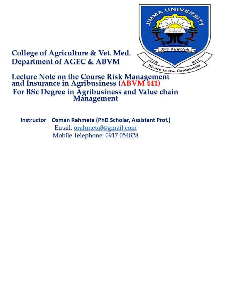 Risk Management & Insurance in Agribusiness 2023-24-1,2,3,4,5 | PDF ...
