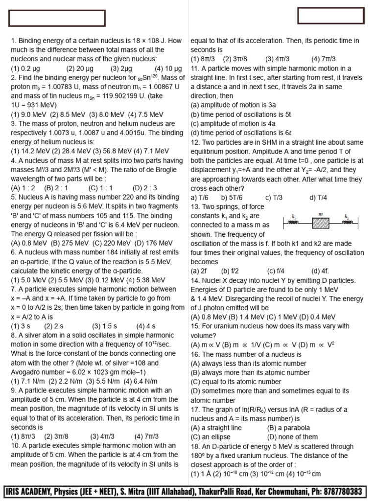 Binding Energy and SHM Problems in Physics | PDF | Atomic Nucleus ...