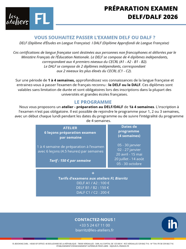 Préparation DELF/DALF 2026 à Biarritz | PDF | Évaluation et bilan des ...