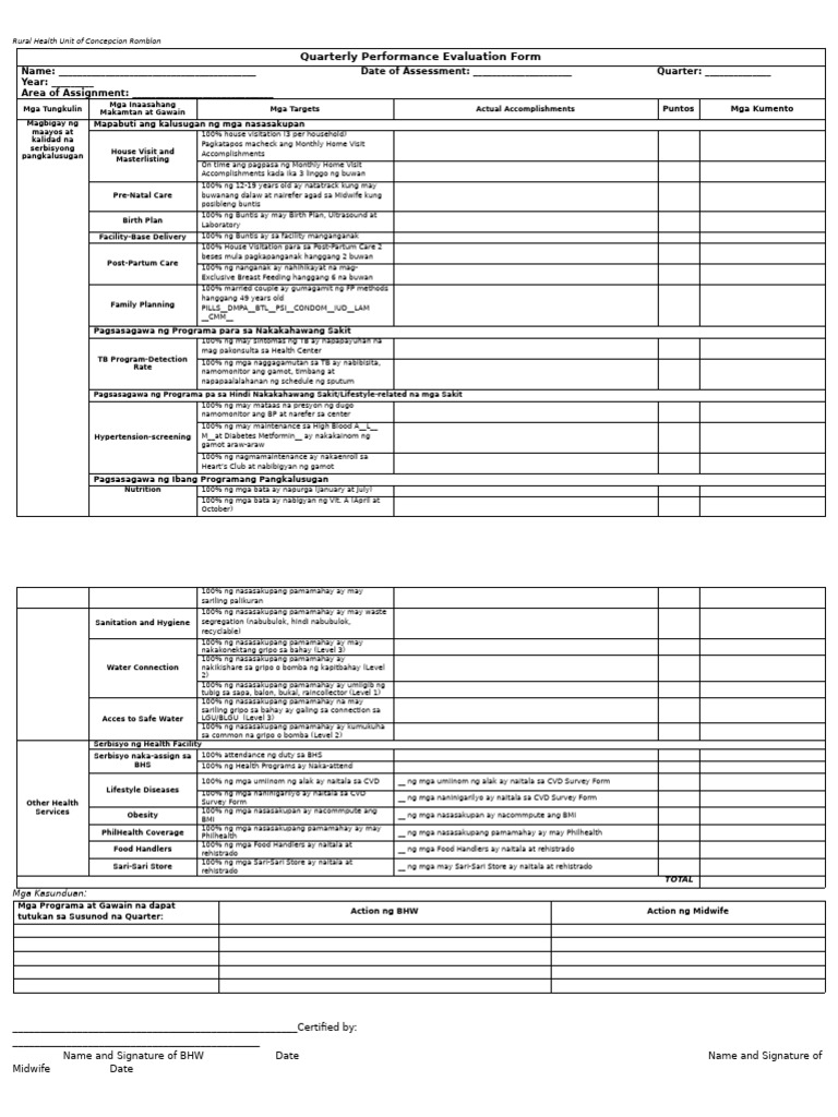 BHW Evaluation Form | PDF
