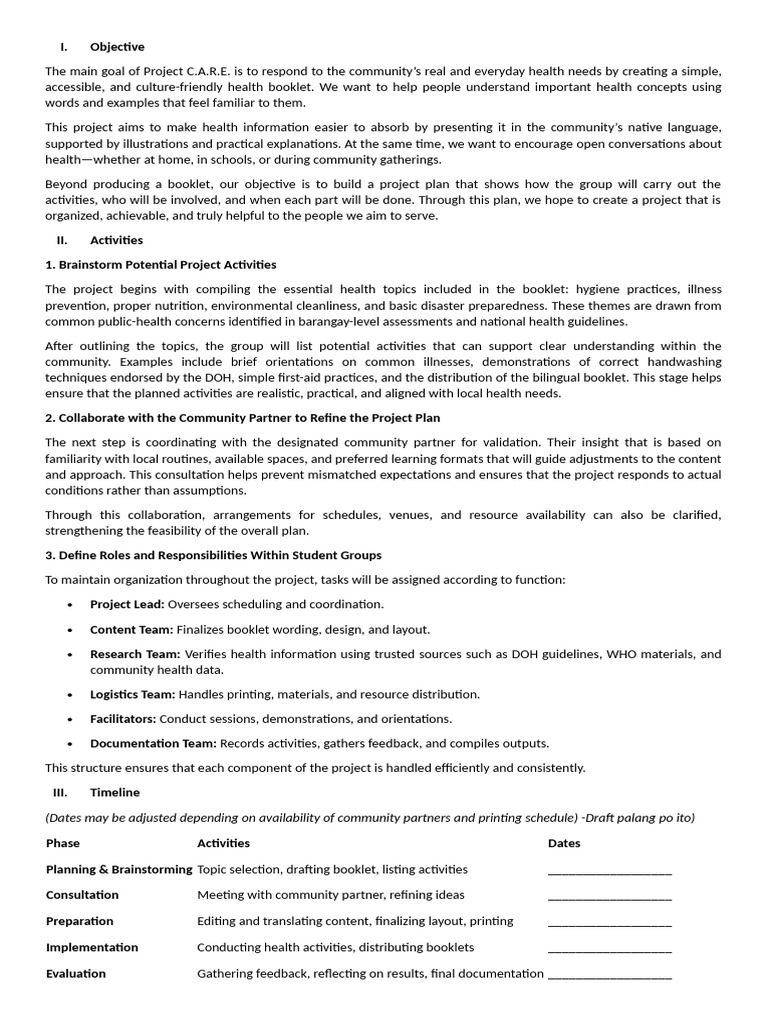 Project Proposal Draft | PDF | Community | Evaluation