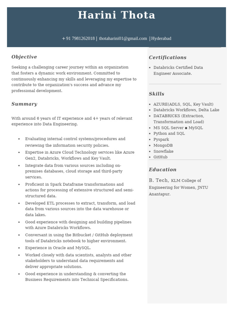 Data Engineer Resume - Azure & ETL Expert | PDF | My Sql | Databases