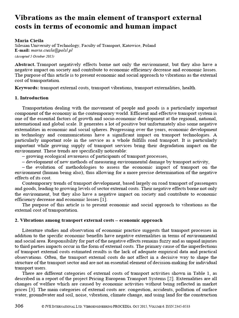 Vibrations As The Main Element of Transport External Costs 37va1c4qzj ...