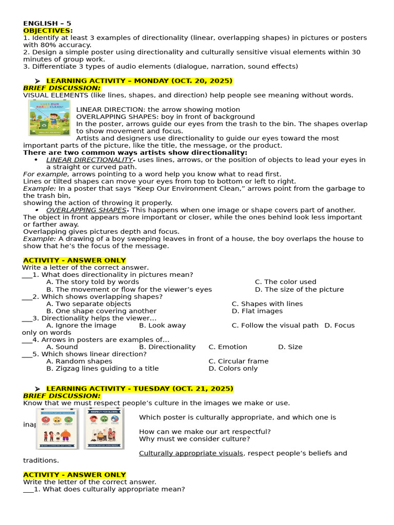 MDL Activity - English (Oct. 20-24) | PDF | Nonverbal Communication ...