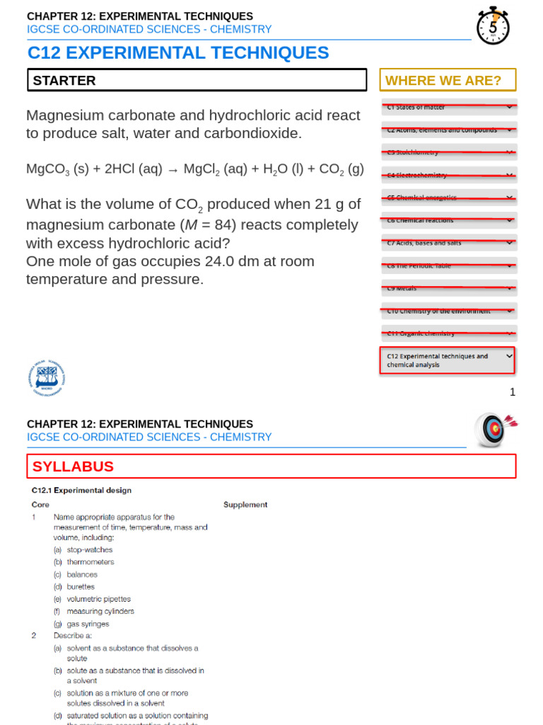 IGCSE Chemistry: Experimental Techniques | PDF | Distillation | Filtration