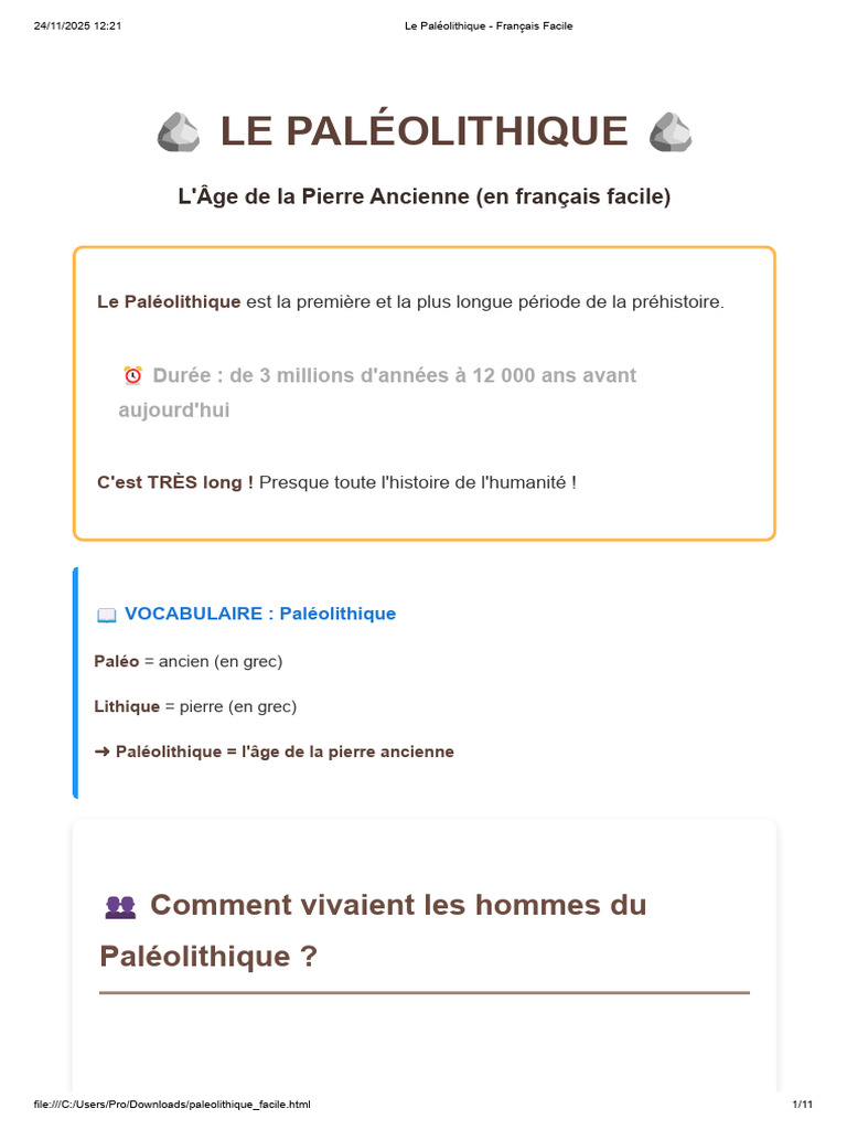 Comprendre le Paléolithique en Bref | PDF | Paléolithique | Homo