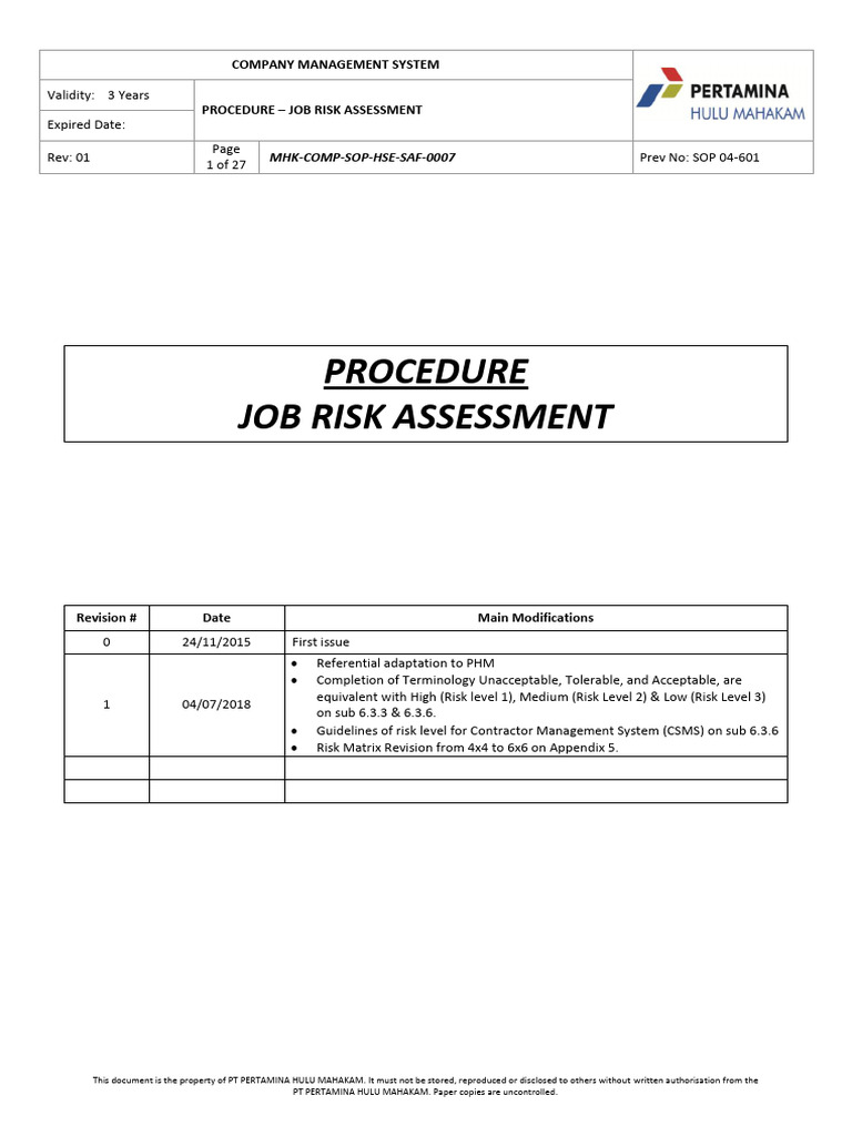 Job Risk Assessment Procedure Guide | PDF | Risk | Risk Assessment