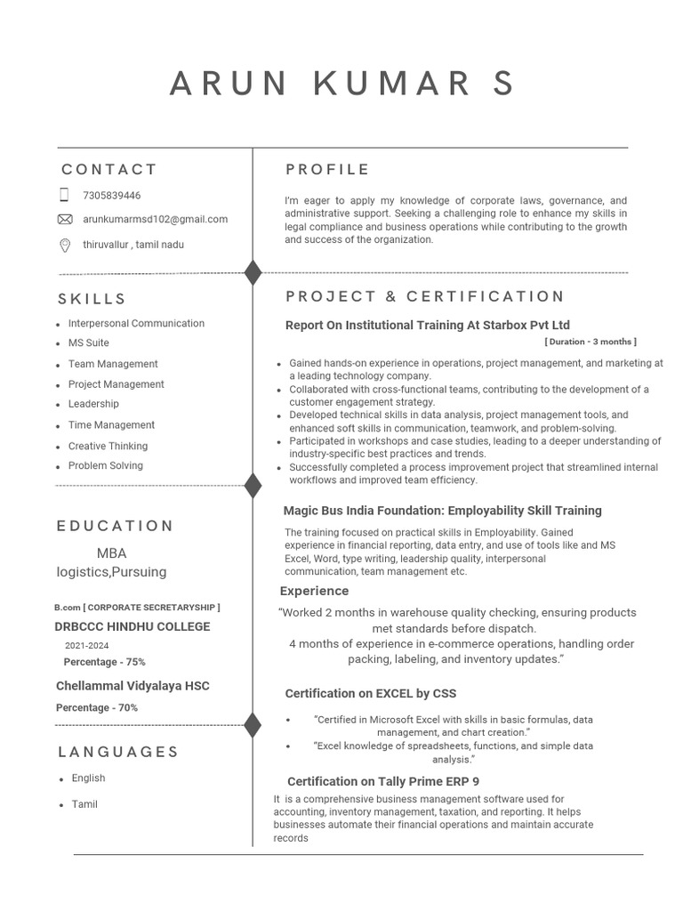 Arun Kumar s Resume | PDF | Microsoft Excel | Business