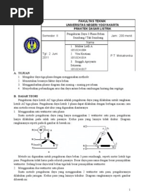 Pengukuran Daya 3 Phasa Beban Seimbang Tak Seimbang Pdf