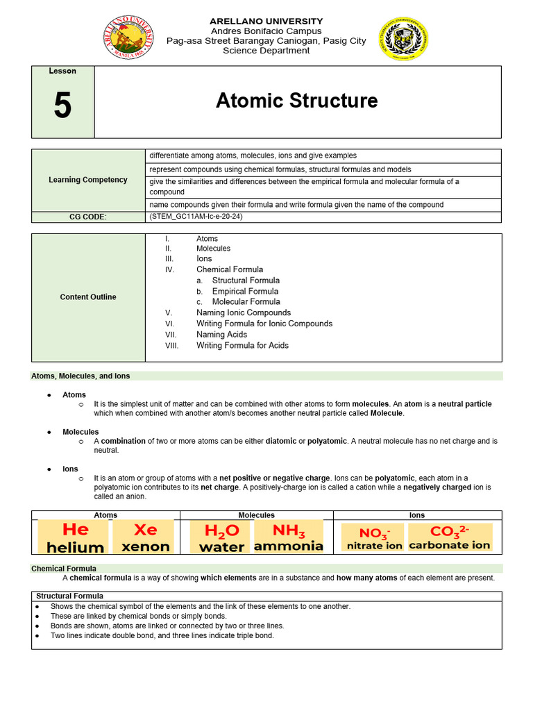 Understanding Atomic Structure and Compounds | PDF | Mole (Unit) | Ion