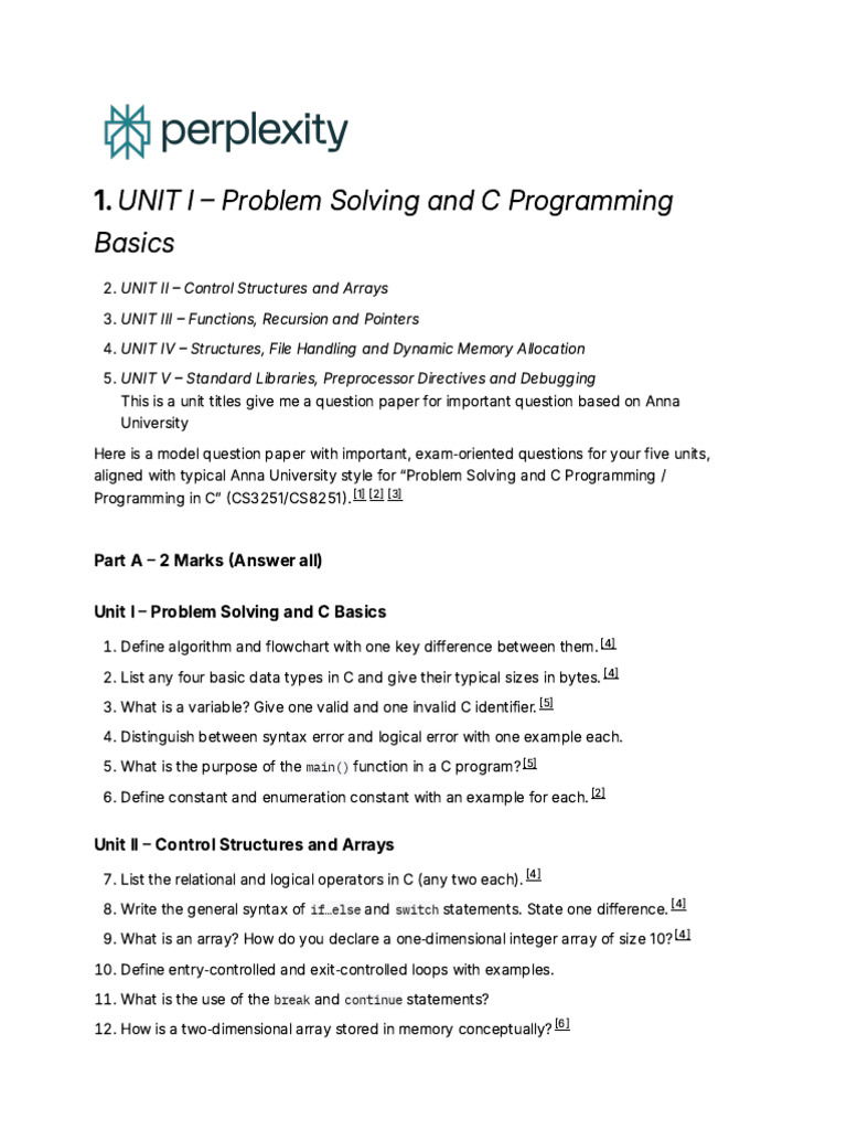 UNIT I - Problem Solving and C Programming Bas | PDF | Pointer ...