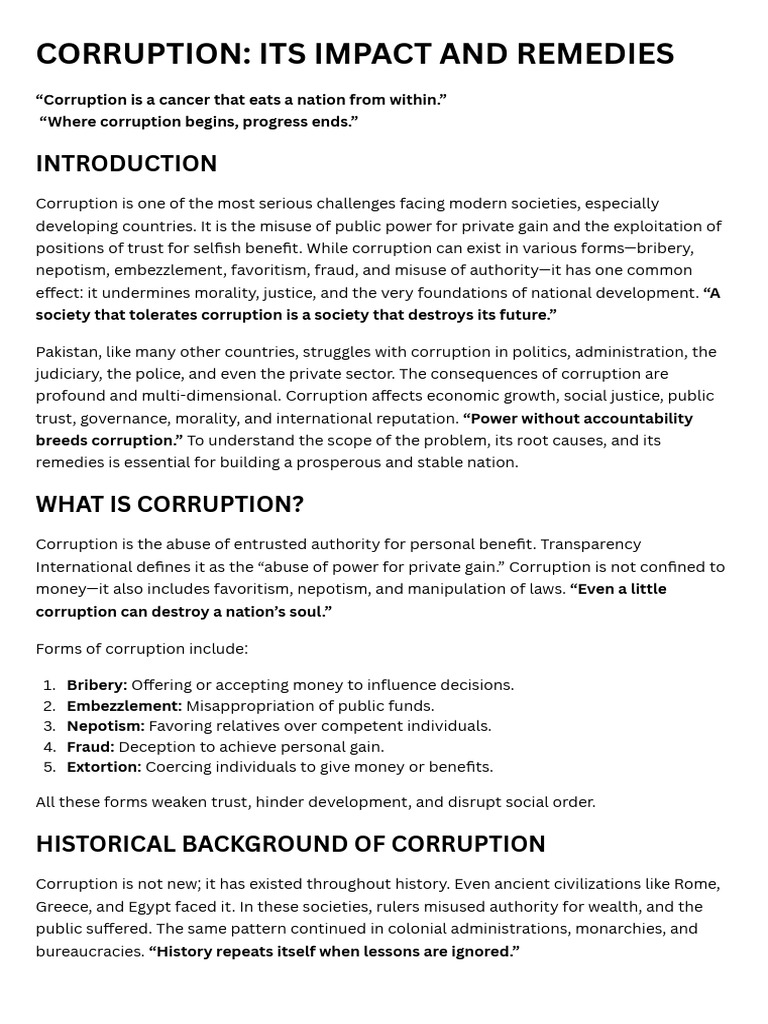 Corruption: Causes, Impacts, and Solutions | PDF | Corruption ...