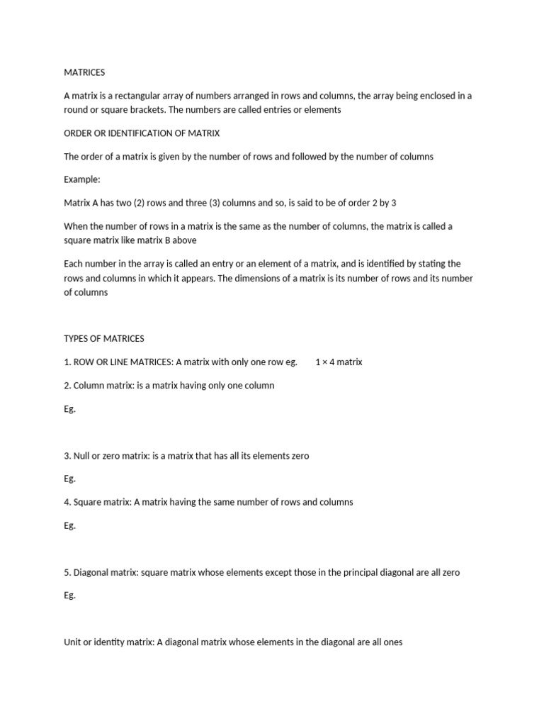 MATRICES | PDF | Matrix (Mathematics) | Determinant