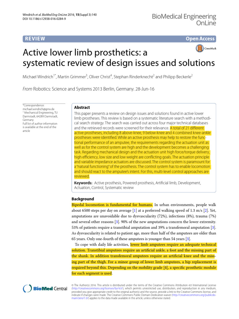 Active Lower Limb Prosthetics: A Systematic Review of Design Issues and ...