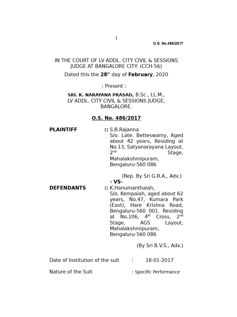 O.S. No. 486 of 2017 | PDF | Lawsuit | Evidence