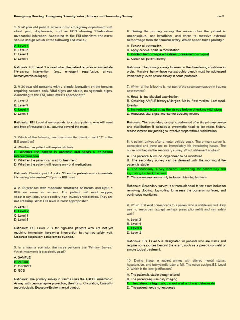 Emergency Nursing ESI Triage Guide | PDF | Major Trauma | Clinical Medicine