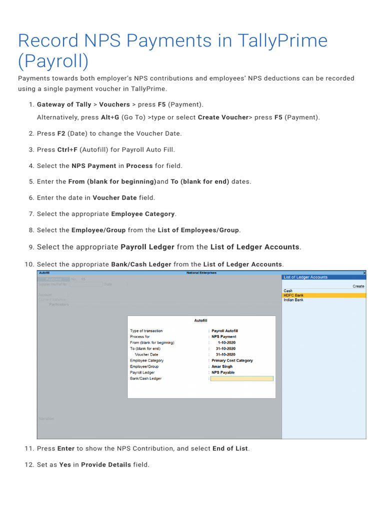 Record NPS Payments in TallyPrime | PDF