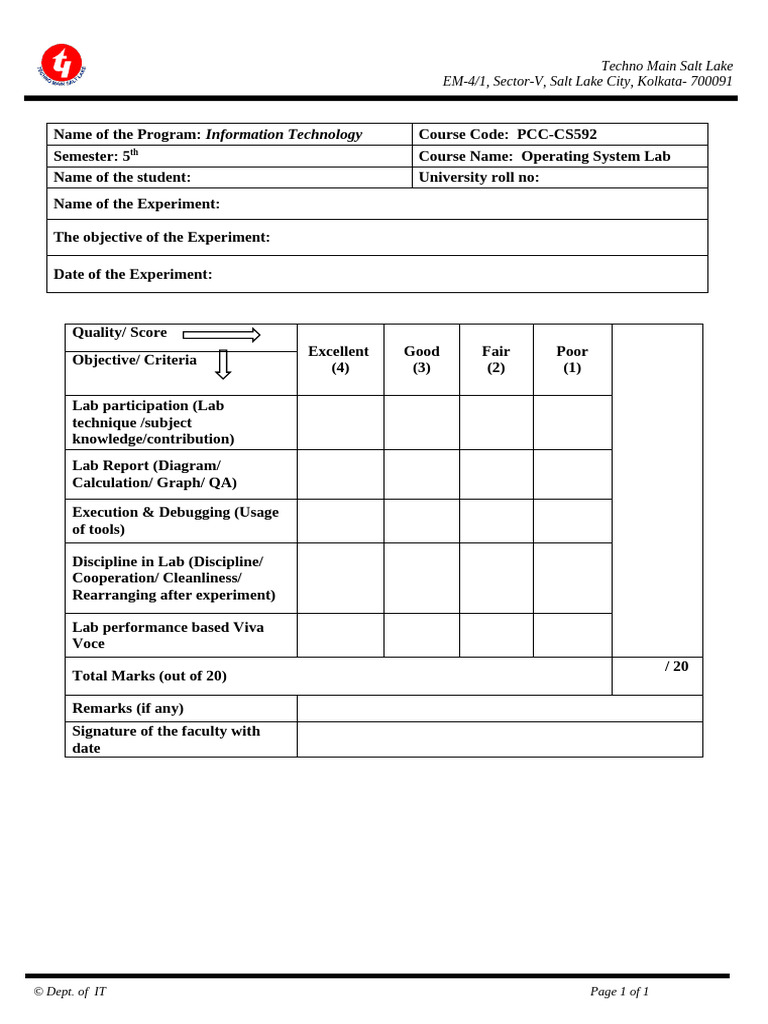 Operating System Lab Evaluation Criteria | PDF