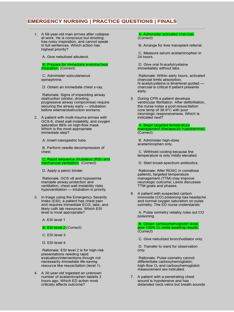 Practice Questions Finals | PDF | Major Trauma | Hypothermia