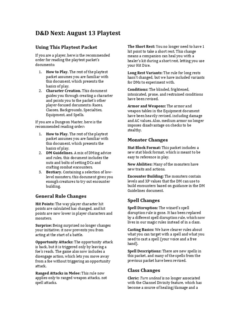 DND Next Playtest 2 | PDF | Dungeons & Dragons | D20 System