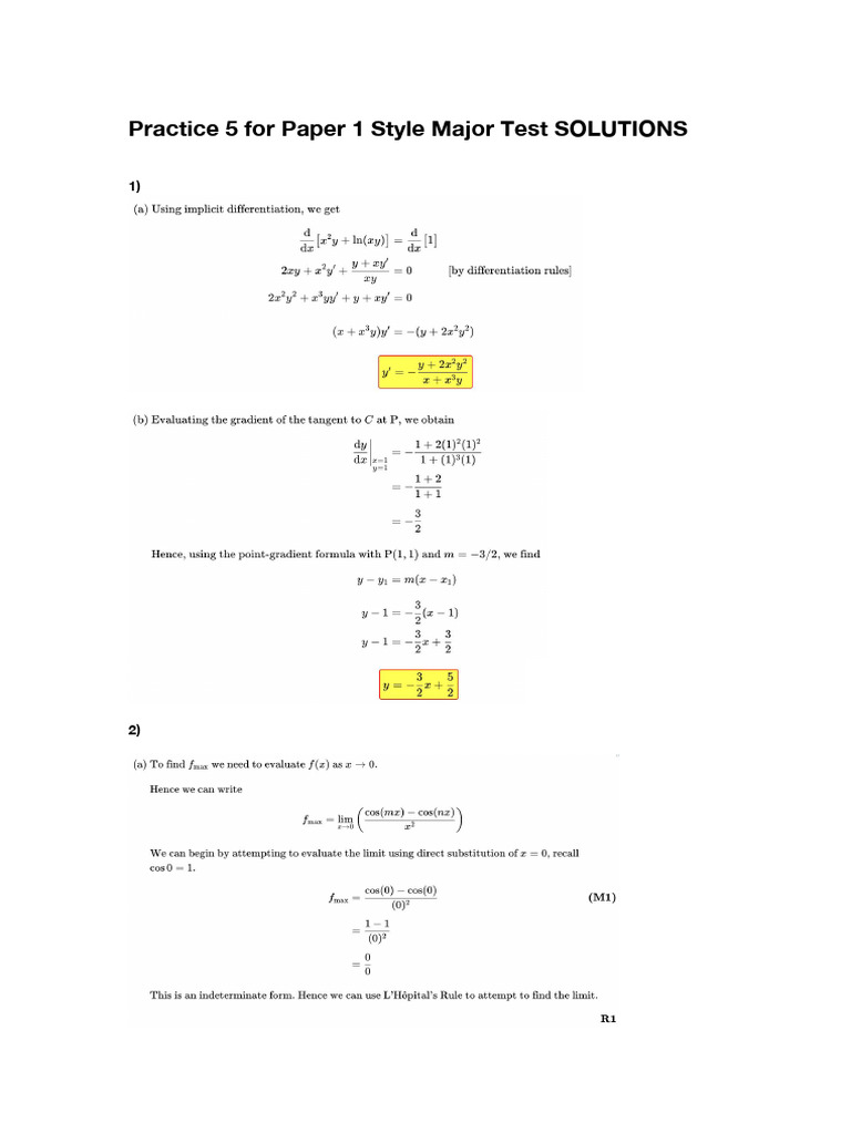 Practice 5SOLUTIONS For Paper 1 Style Major Test | PDF