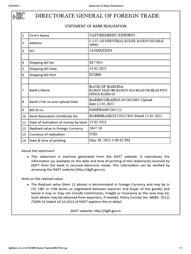 Bank Realisation Statement for Exports | PDF | Business | International ...