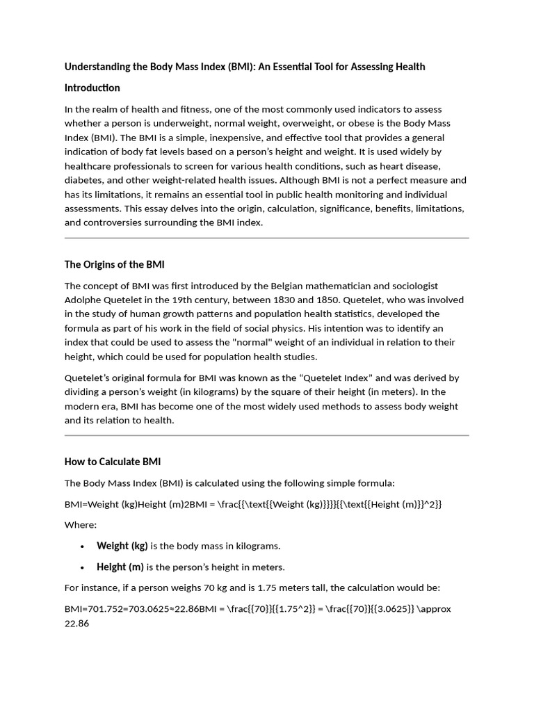 Body Mass Index: Health Assessment Guide | PDF | Body Mass Index | Obesity