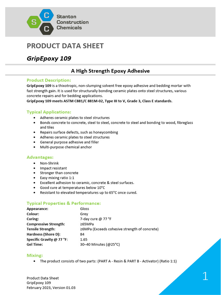 GripEpoxy 109 High Strength Adhesive | PDF | Concrete | Adhesive