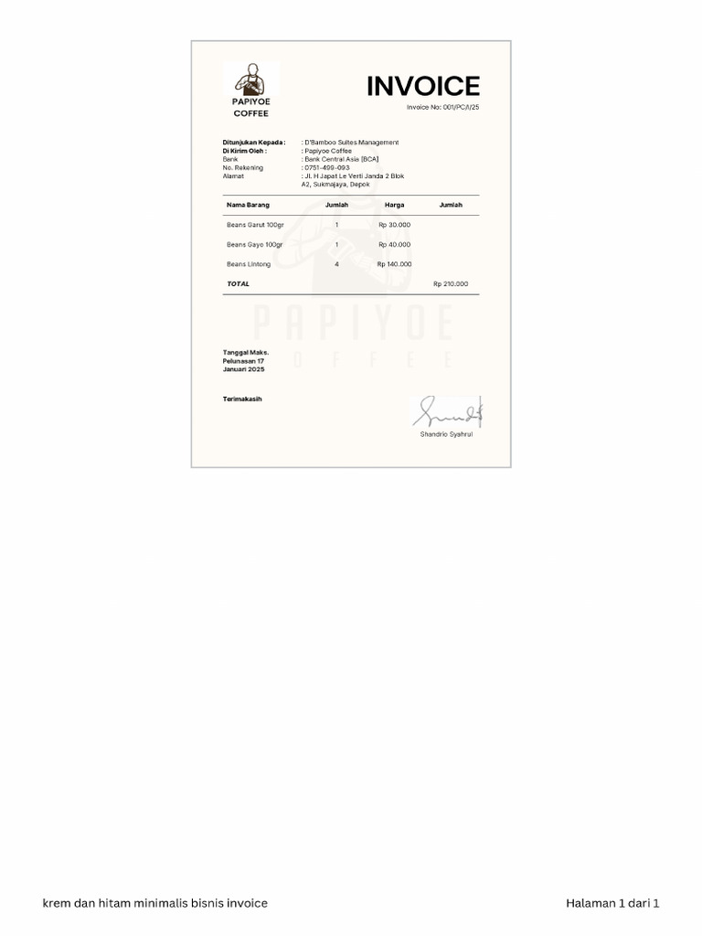 Papiyoe Coffee Invoice | PDF