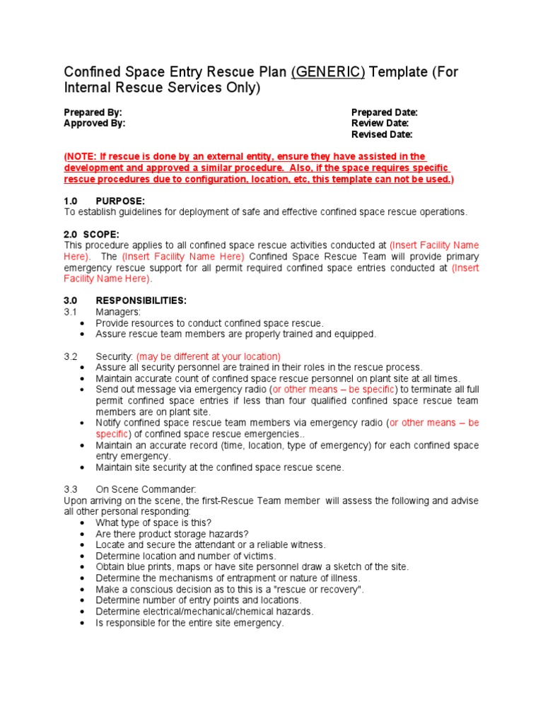 Confined Space Rescue Plan Template | PDF | Ventilation (Architecture ...