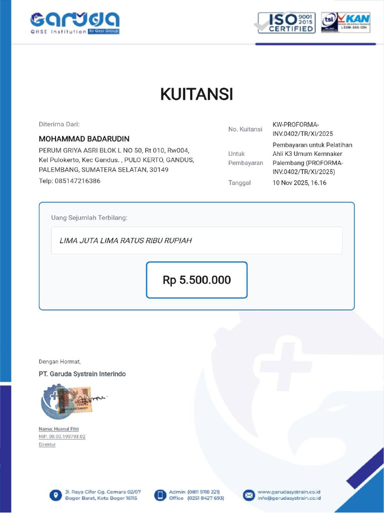 Kwitansi-proforma-Inv.0402 TR Xi 2025 | PDF
