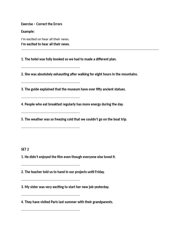 Error Correction Exercise for English Grammar | PDF
