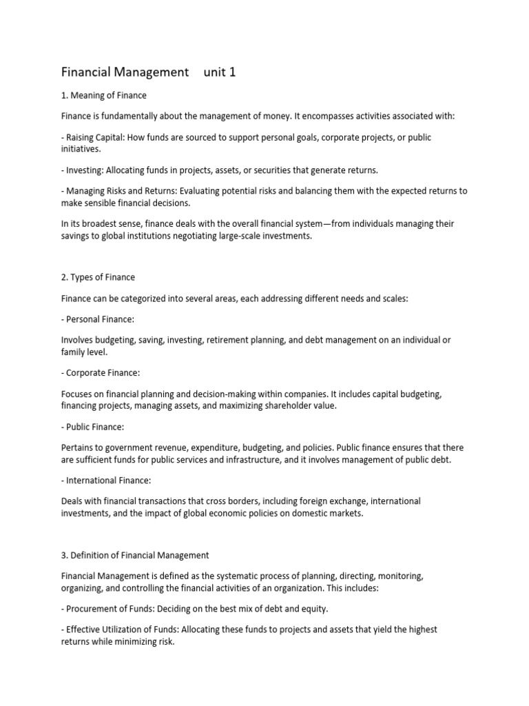 Overview of Financial Management Concepts | PDF | Investing | Capital ...