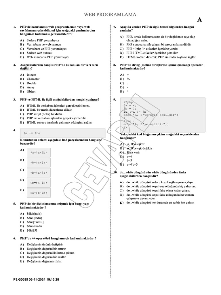 Web Programlama-Vize 2024 | PDF