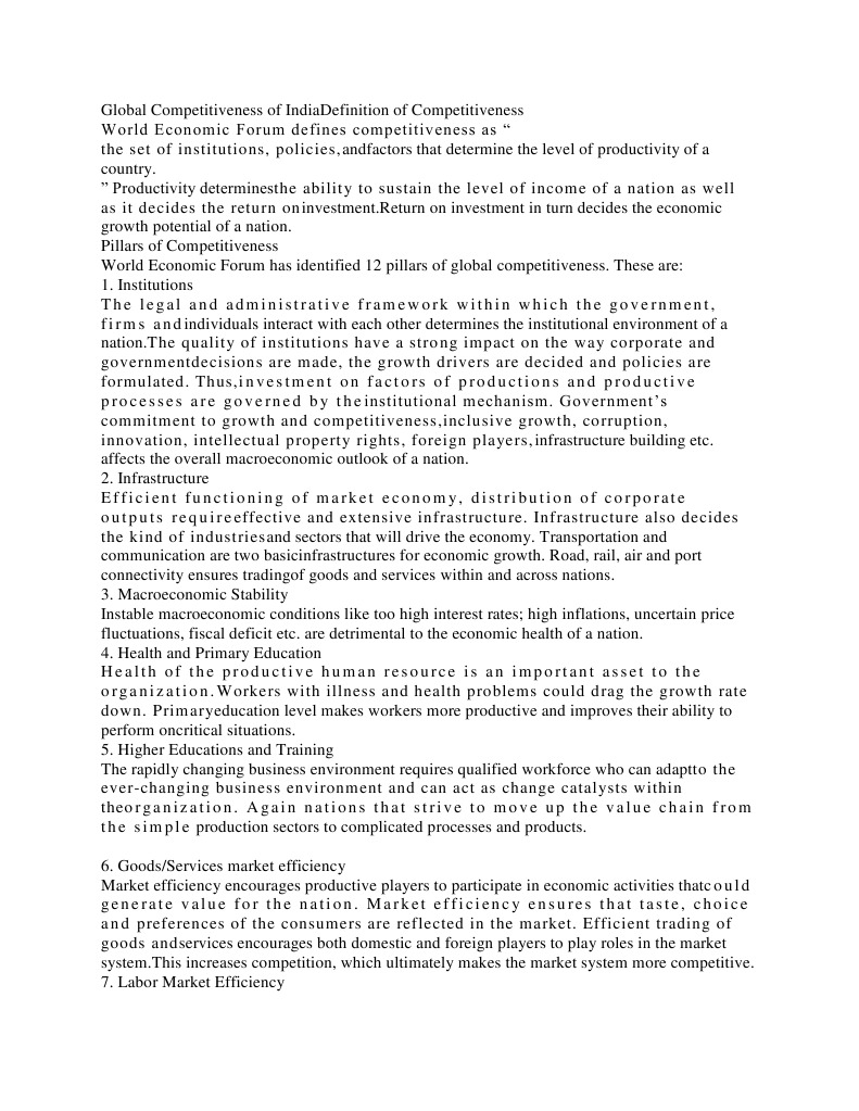 India's Global Competitiveness Overview | PDF | Competitiveness | Economics
