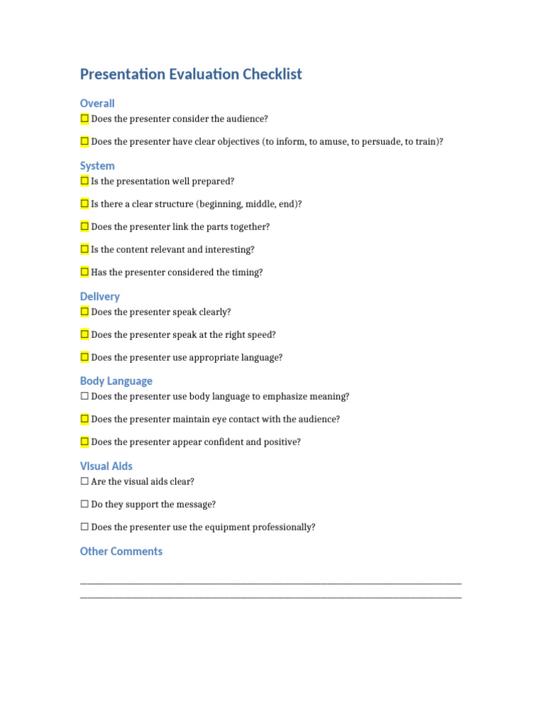 Presentation Evaluation Checklist Guide | PDF