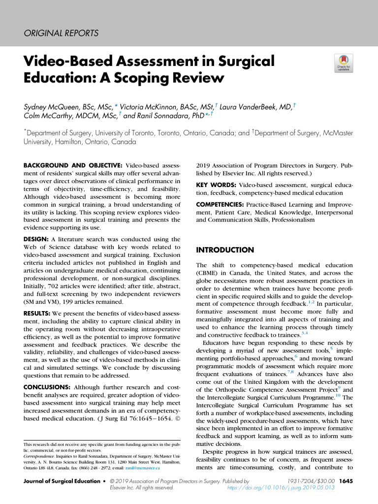 Video-Based Assessment in Surgical Training | PDF | Validity ...