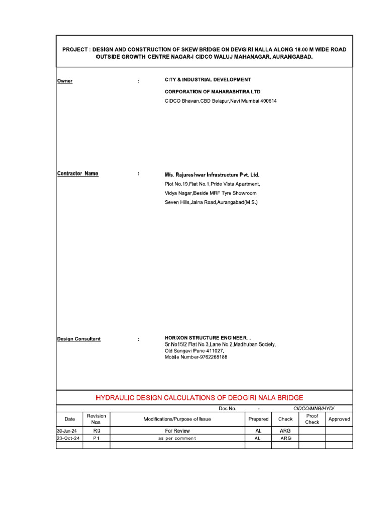 Deogiri Nala Bridge Hydraulic Analysis | PDF | Discharge (Hydrology ...