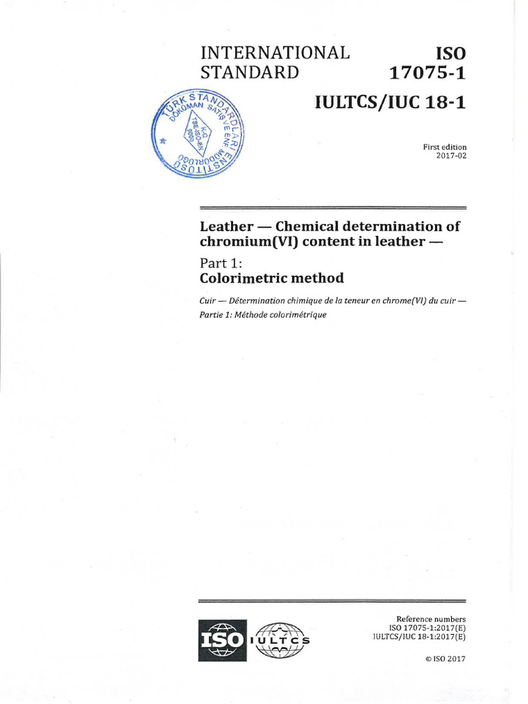 ISO 17075-1 - 0 Leather - Chemical Determination of Chromium (VI ...