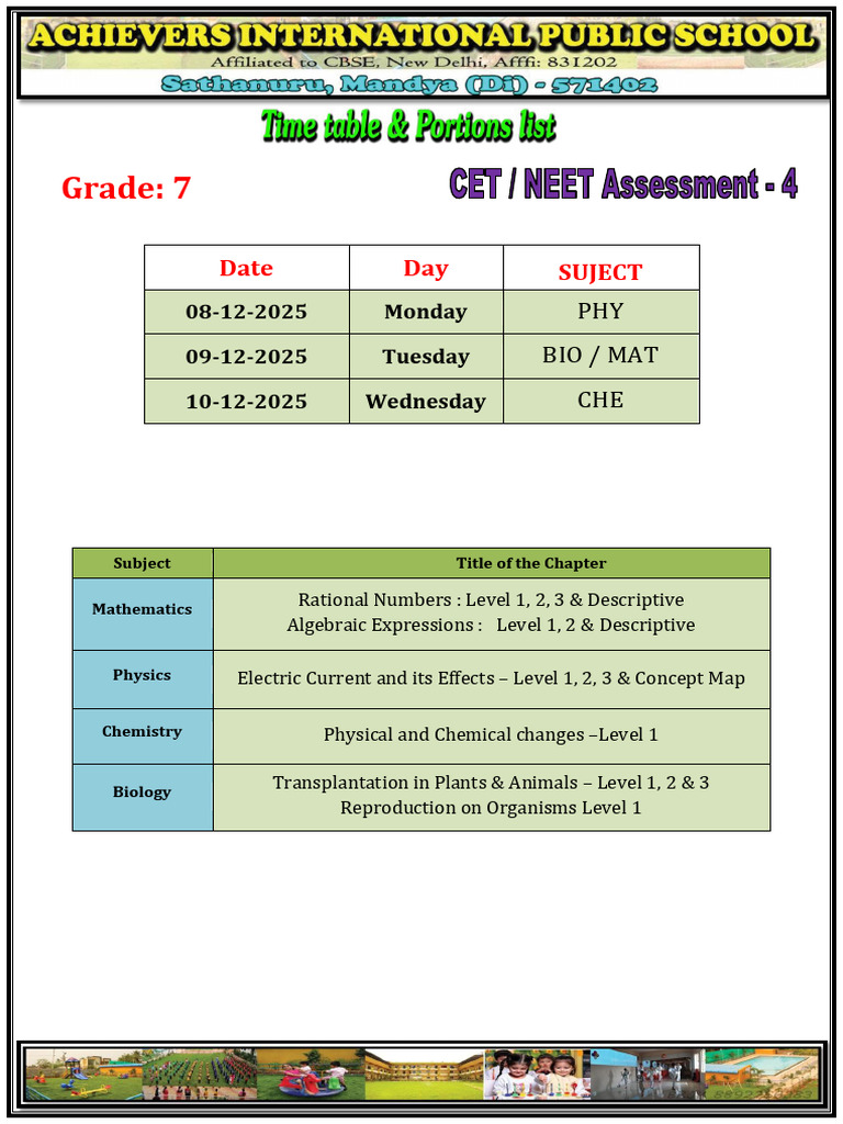 Grade 7 Subject Schedule and Topics | PDF